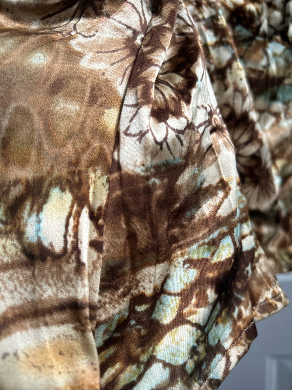 Y2K Alberto Makali Brown and Cream floral w/ feathers & Sequins tank Sz S - Picture 12 of 15